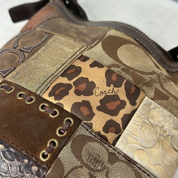 Vintage Coach Animal Print Patchwork Suede, Leather, Canvas & Velvet Hobo Bag - Picture 6 of 8